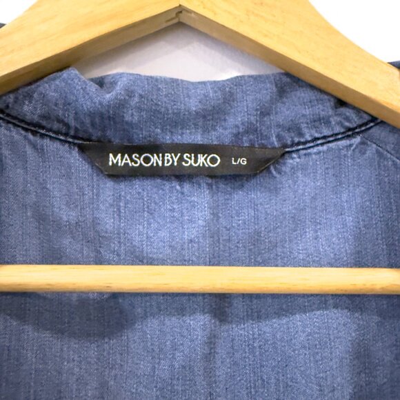 Mason by Suki Chambray Belted Denim Trench Jacket - Large - Picture 9 of 10